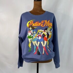 Sailor Moon Graphic Sweatshirt Women Medium Blue Excellent Anime Scouts Luna